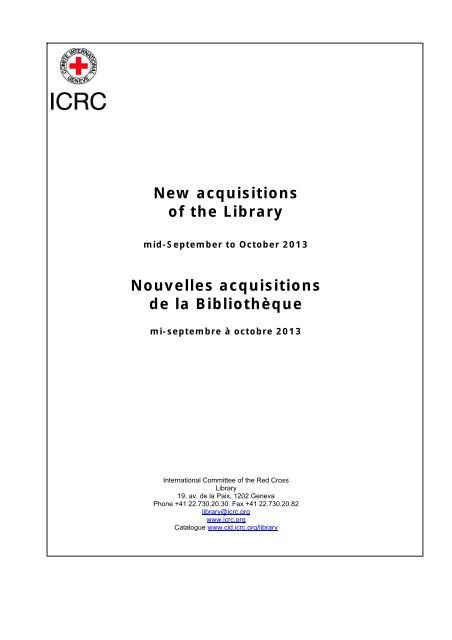 Acquisitions of the library: mid-September to October 2013 - ICRC