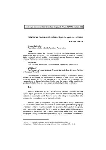 SPİNOZA'NIN TANRI-ÂLEM İLİŞKİSİNDE İÇKİNLİK AŞKINLIK ...