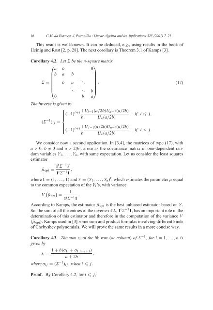 Explicit inverses of some tridiagonal matrices - Estudo Geral ...