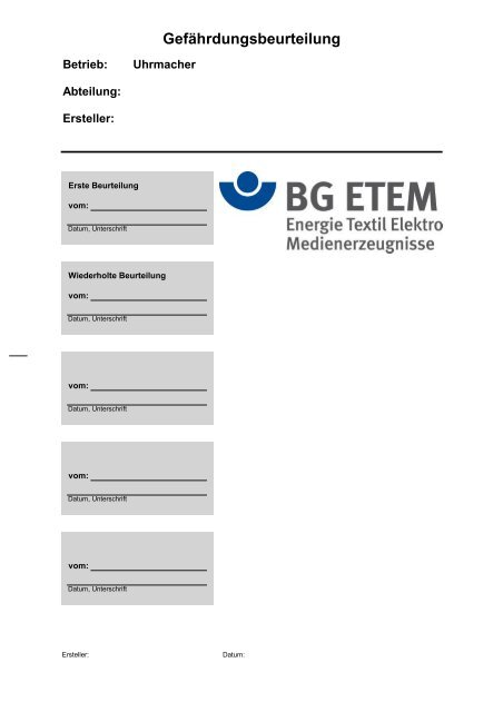 Gefährdungsbeurteilung - Die BG ETEM