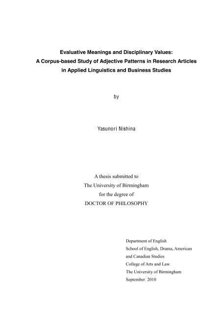 Evaluative Meanings and Disciplinary Values - eTheses Repository ...
