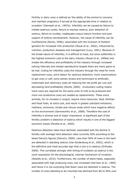 novel approaches to expression and detection of oestrus in dairy cows