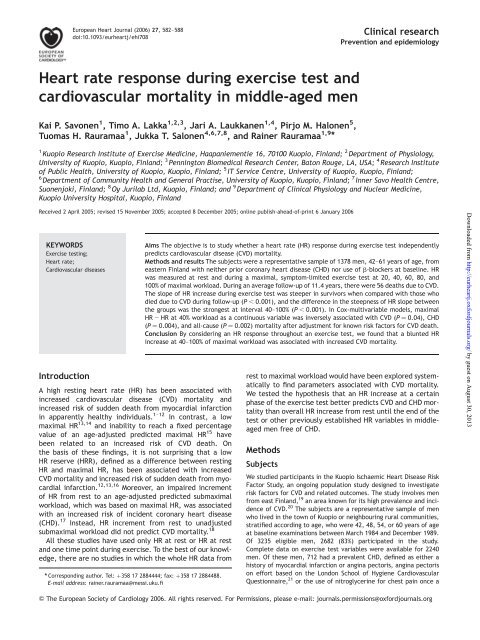 Heart rate response during exercise test and cardiovascular ...