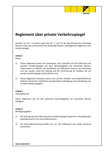 Reglement über private Verkehrsspiegel