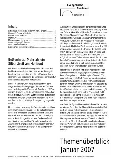 Themenüberblick Januar 2007 - Evangelische Akademie Bad Boll