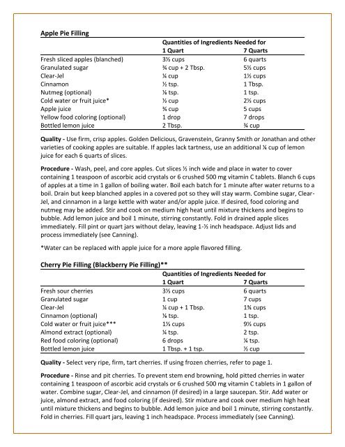 Fruit Pie Fillings - Oregon State University Extension Service