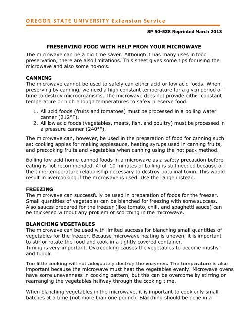 Preserving Food with Help From Your Microwave (SP 50-538)