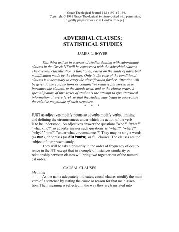 Adverbial Caluses: Statistical Studies - Gordon College Faculty
