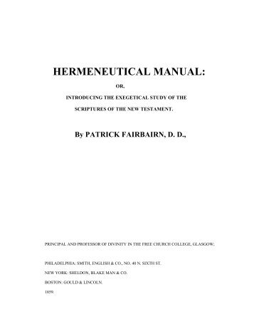 Hermeneutical Manual by Patrick Fairbairn, Hildebrandt - Gordon