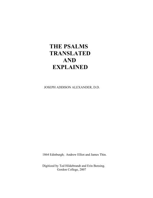 The Psalms Translated And Explained Gordon College Faculty