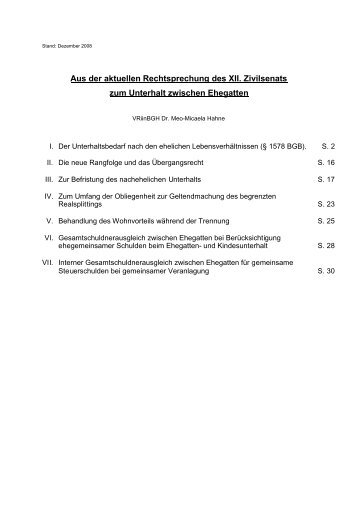 Aus der aktuellen Rechtsprechung des XII. Zivilsenats zum Unterhalt ...