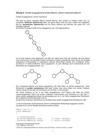 Übung 5. Perfekt ausgeglichene binäre Bäume, statisch optimierte ...