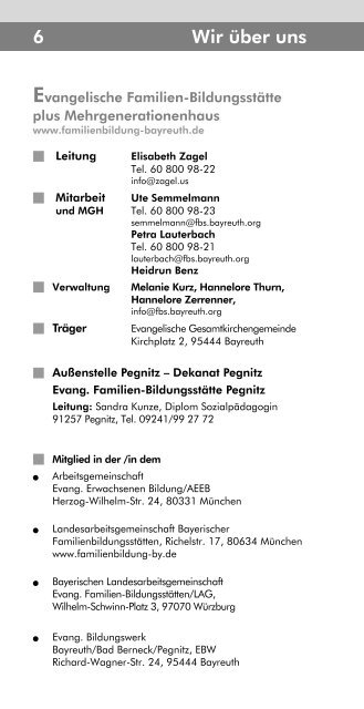 Leitbild, Räume und Teilnahmebedingungen - FBS Bayreuth