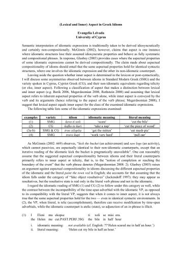 (Lexical and Inner) Aspect in Greek Idioms Evangelia Leivada ...