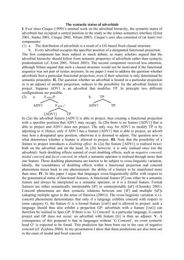 The syntactic status of adverbials I. Ever since Cinque (1999)'s ...