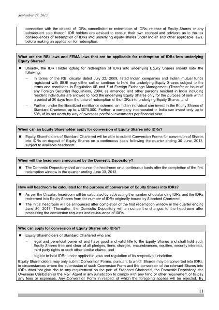 Standard Chartered Indian Depository Receipts Frequently Asked ...