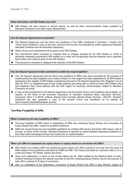 Standard Chartered Indian Depository Receipts Frequently Asked ...