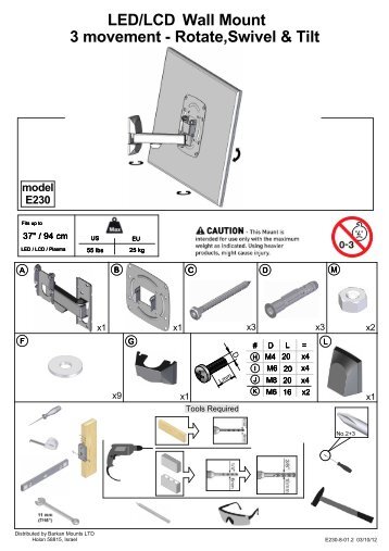 3 movement - Rotate,Swivel & Tilt LED/LCD Wall Mount