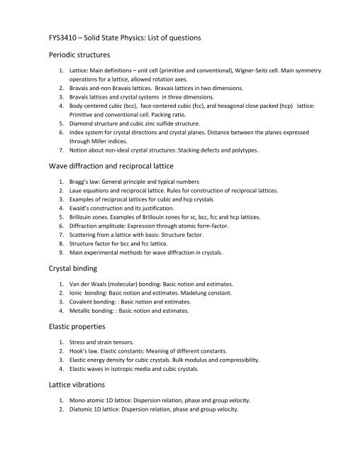 Examples of questions