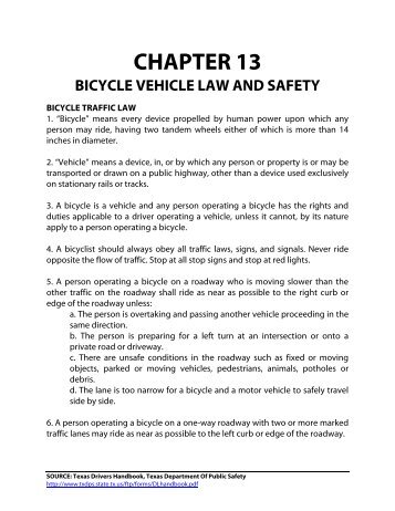 chapter 13 bicycle vehicle law and safety - City of Fort Worth