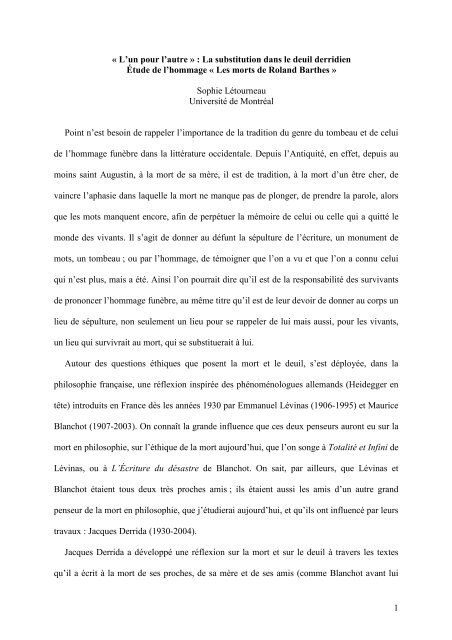 Les Morts De Roland Barthes