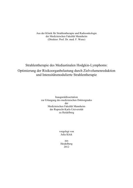 Strahlentherapie des Mediastinalen Hodgkin-Lymphoms