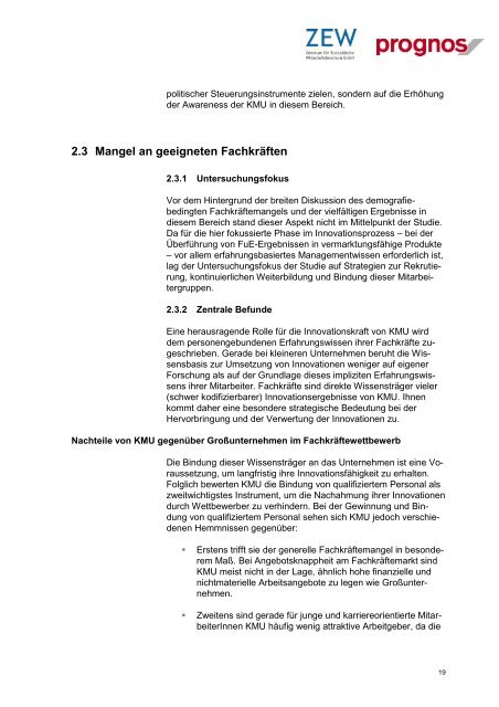 insbesondere KMU – bei der Umsetzung von Forschungs