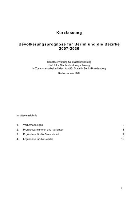 Bevölkerungsprognose für Berlin und die Bezirke 2007-2030