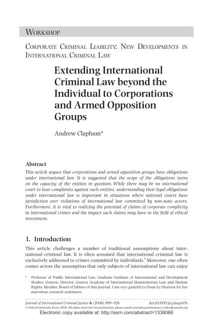 Extending International Criminal Law beyond the Individual to ...