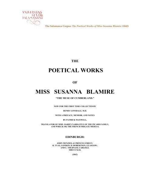 The Poetical Works of Miss Susanna Blamire (1842) - Gredos ...