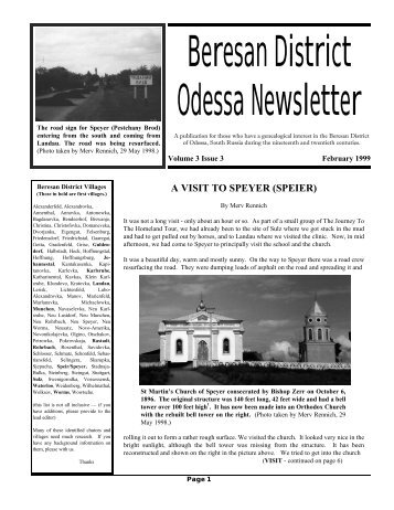 Beresan District Odessa Newsletter - GRHS Home Page
