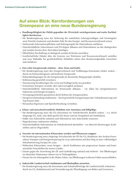 Greenpeace-Forderungen zur Bundestagswahl 2013