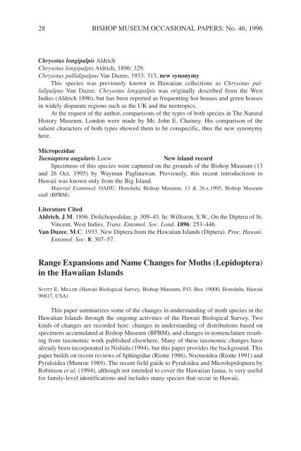 Notes - Hawaii Biological Survey - Bishop Museum