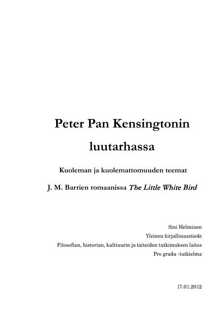 Peter Pan Kensingtonin luutarhassa - Kuoleman ja ... - Helda