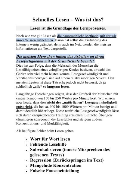 Schnelles Lesen Hans Dieter Hortrich