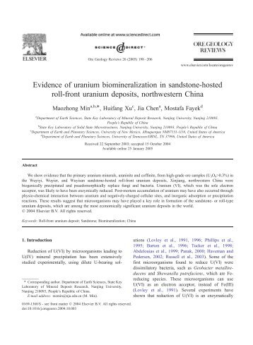 Evidence of uranium biomineralization in sandstone-hosted roll-front ...