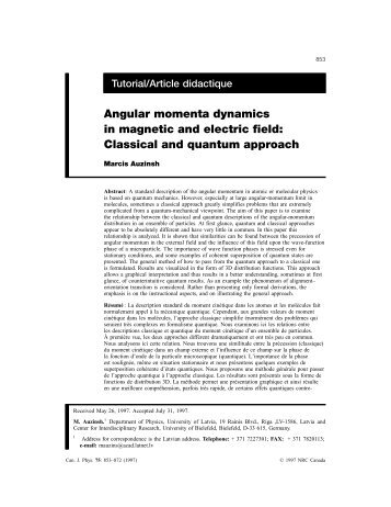 Angular momenta dynamics in magnetic and electric field: Classical ...