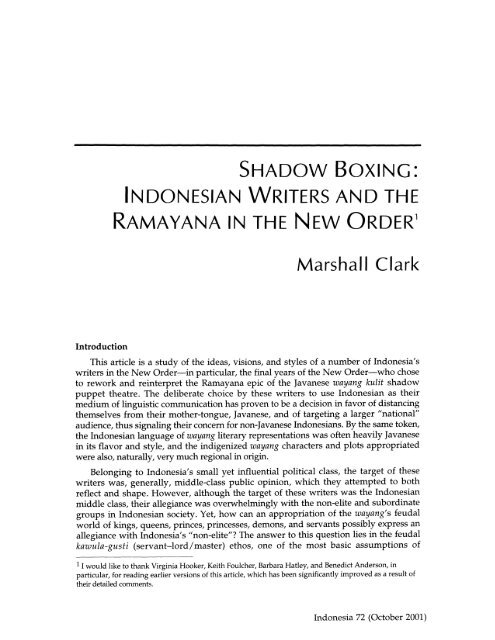 SHADOW BOXING: INDONESIAN WRITERS ... - home . snafu . de