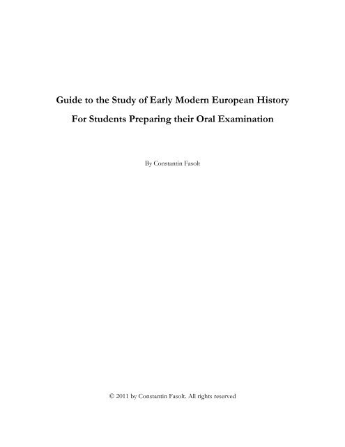 Guide to the Study of Early Modern European History For Students ...