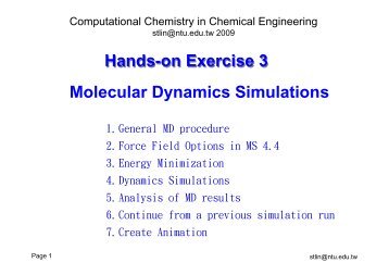 Hands-on Exercise 3 Molecular Dynamics Simulations