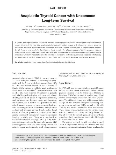 Anaplastic Thyroid Cancer with Uncommon Long-term Survival