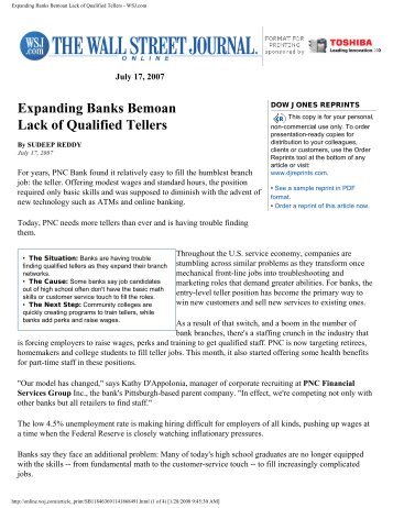 Expanding Banks Bemoan Lack of Qualified Tellers - WSJ.com