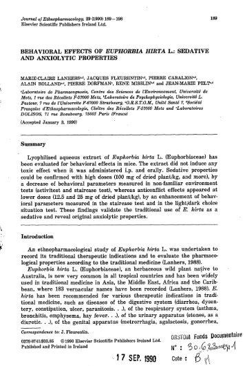 Behavioral effects of Euphorbia hirta L. : sedative and anxiolytic ...