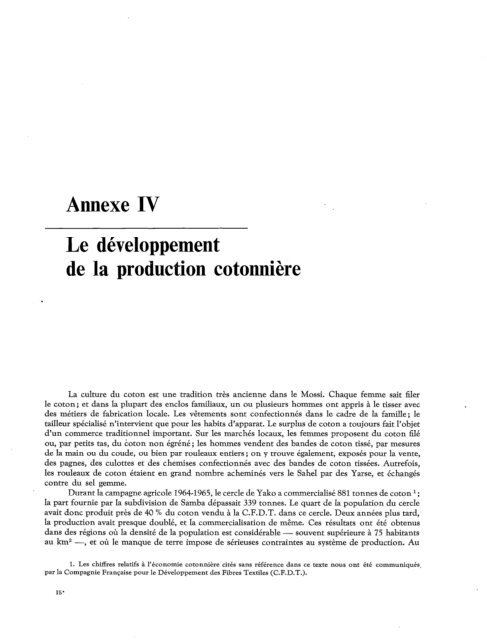 Activités agricoles et changements sociaux dans l'Ouest Mossi ...