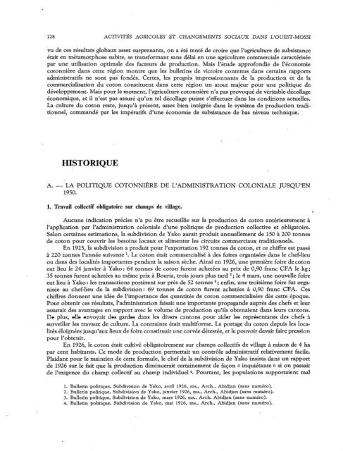 Activités agricoles et changements sociaux dans l'Ouest Mossi ...