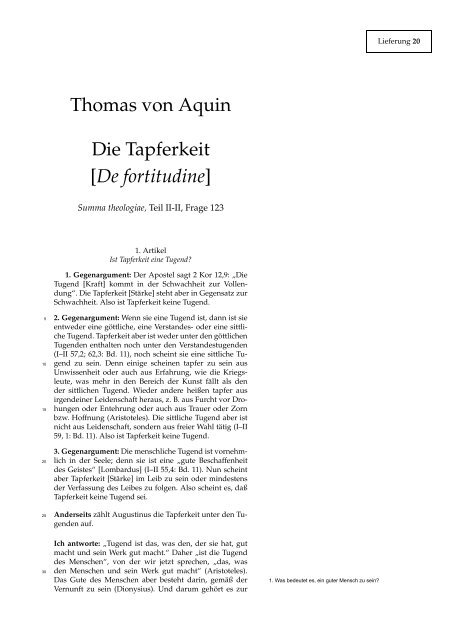 Thomas von Aquin Die Tapferkeit [De fortitudine] - Hoye.de