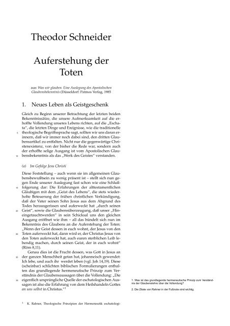 Text: Theodor Schneider: Auferstehung der Toten - Hoye.de