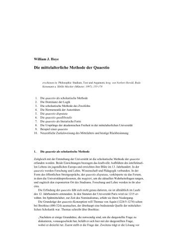 Die mittelalterliche Methode der Quaestio - William J. Hoye