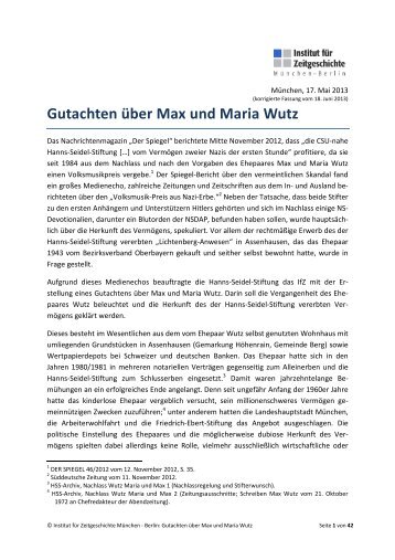 Gutachten über Max und Maria Wutz - Institut für Zeitgeschichte