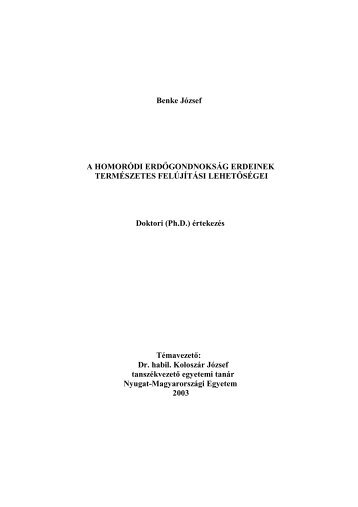 Benke József A HOMORÓDI ERDŐGONDNOKSÁG ERDEINEK ...